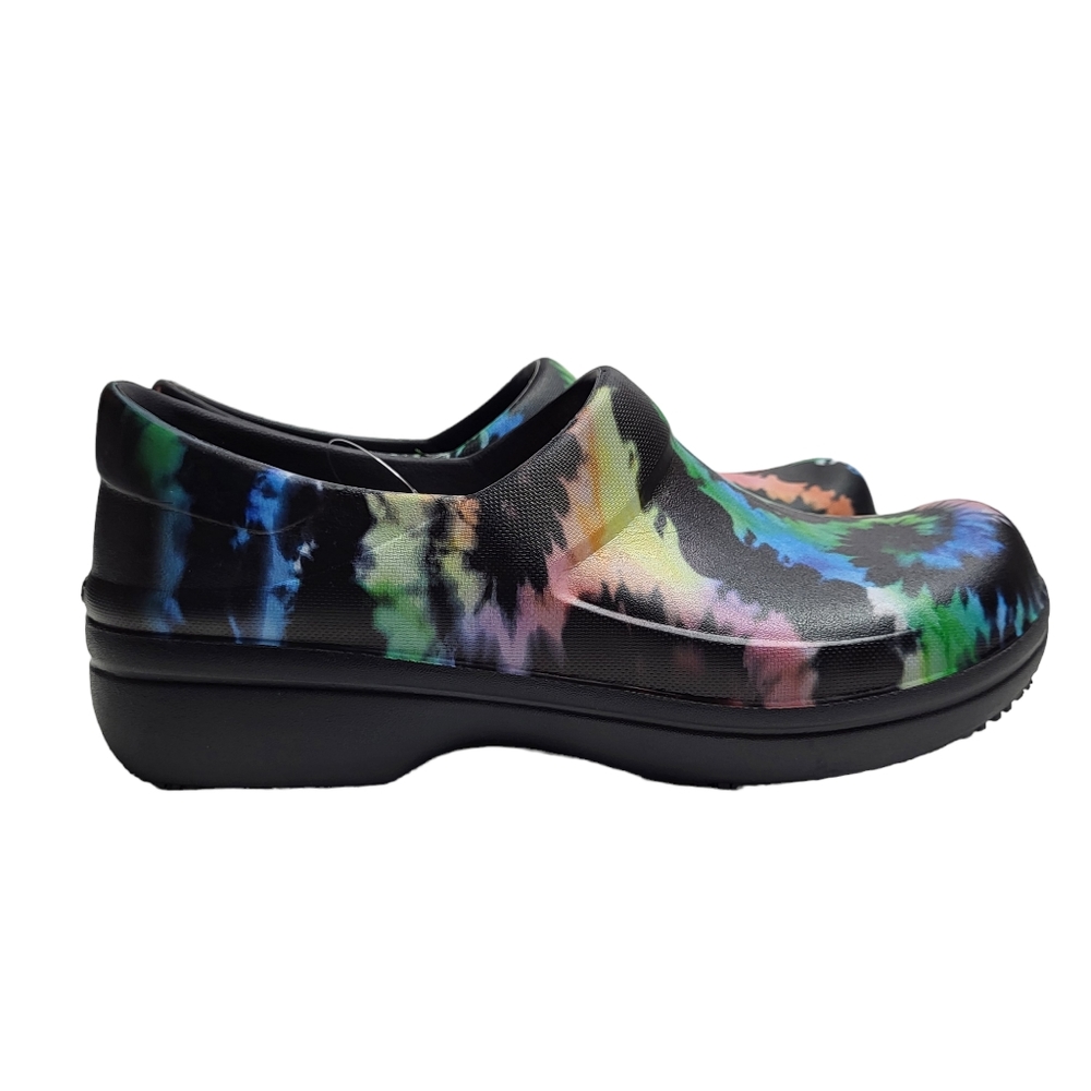 Crocs Womens tie dye Neria Pro II Graphic Slip On Clog Slip Resistant Work Shoes